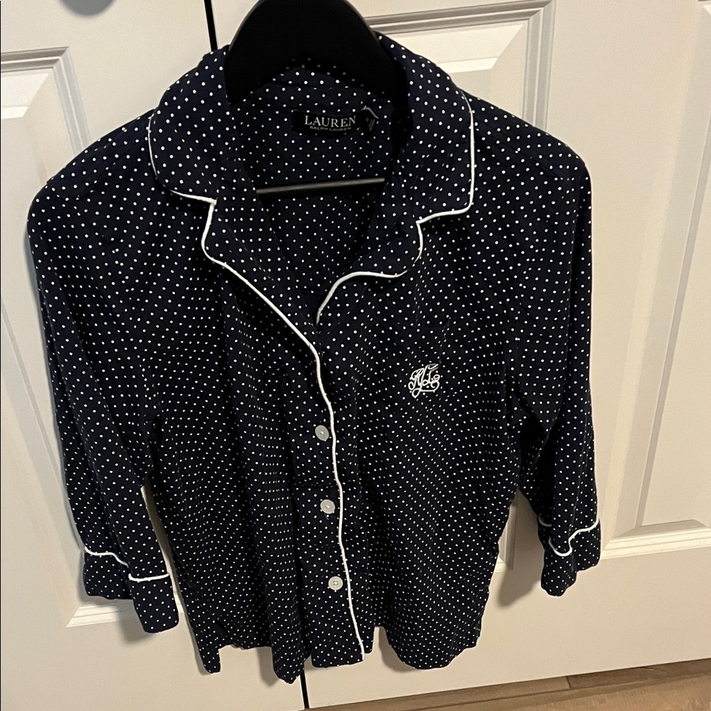 Ralph Lauren Navy and White Polka Dot Capri Pajamas